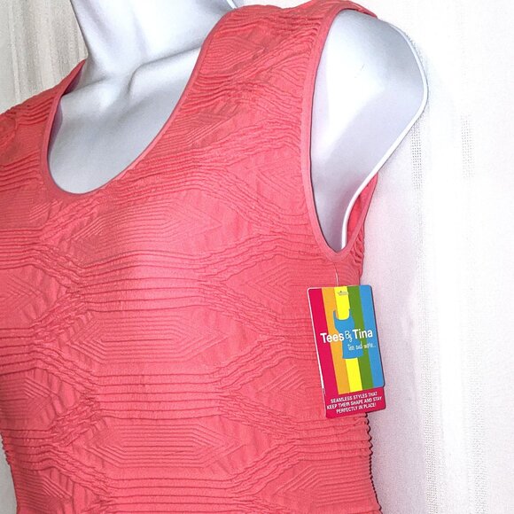 NWT Tees by Tina Lattice Super Stretch Tank Top Coral One Size Fits Most! - Picture 5 of 9